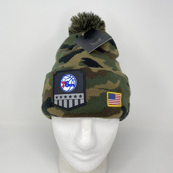 Philadelphia‎ 76ers Camo Beanie Salute Army Hat NBA Basketball Sixers Fleece - Picture 1 of 8